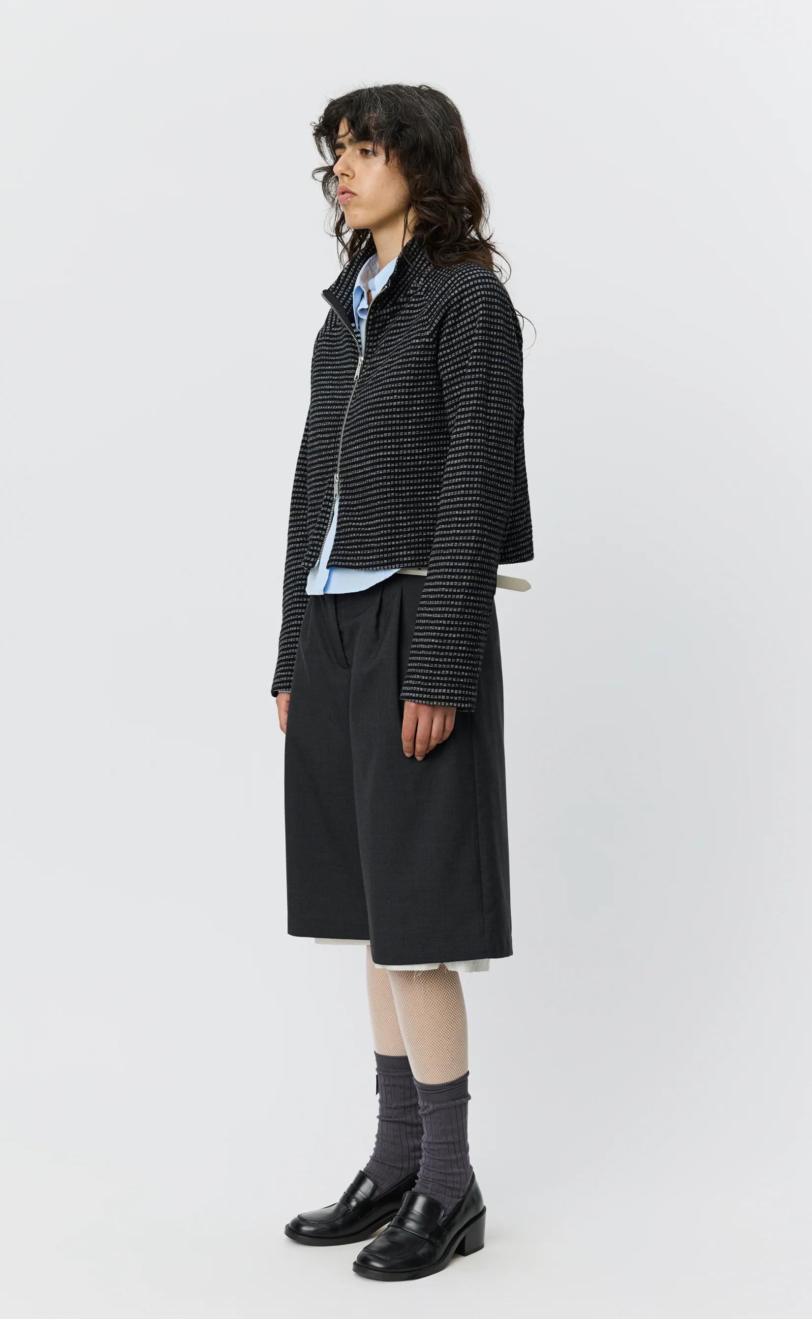 Cropped Leisure Zip Up - Black Experienced Check - Image 2