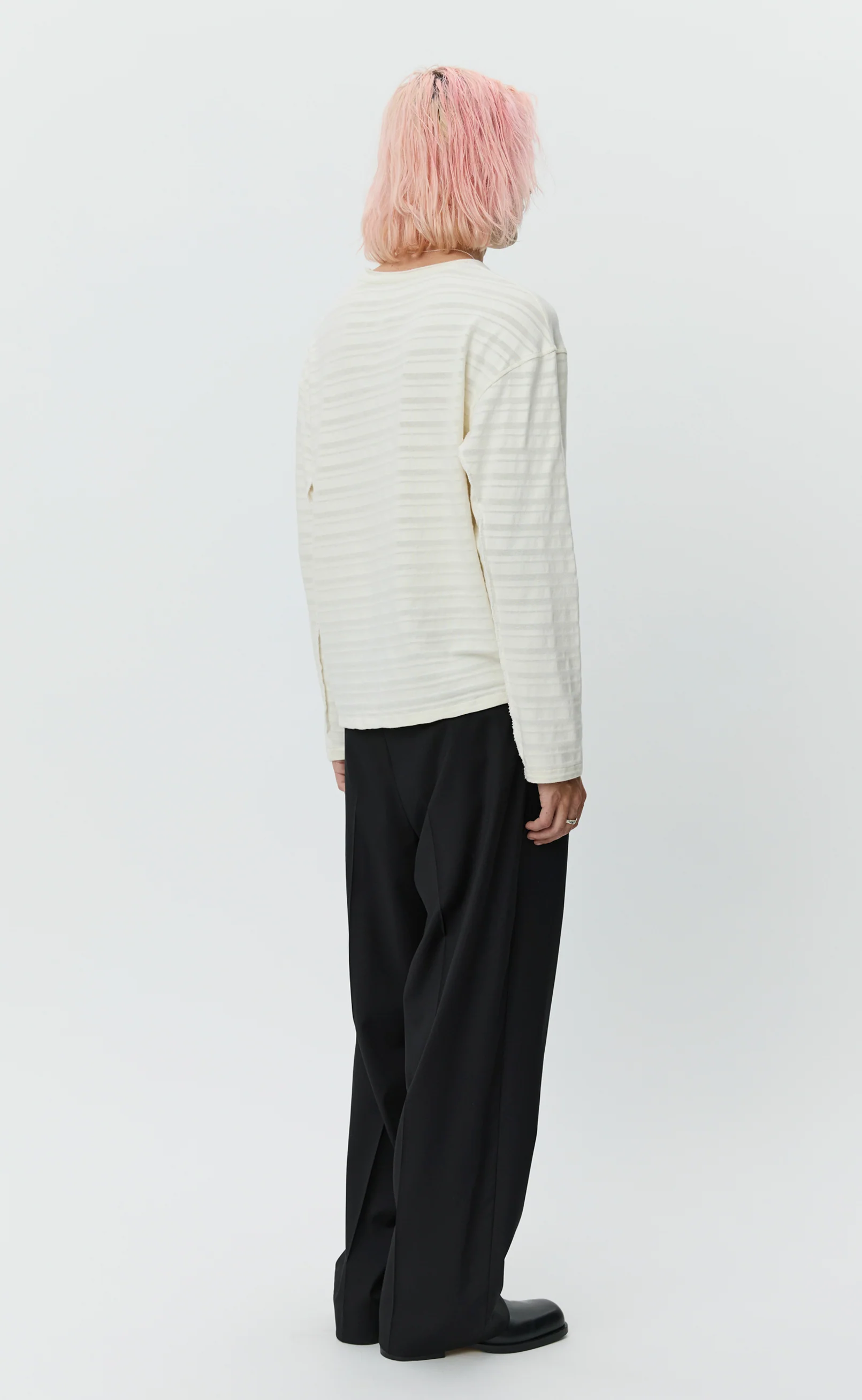 Round Neck Sweater - Off White Stripe - Image 3
