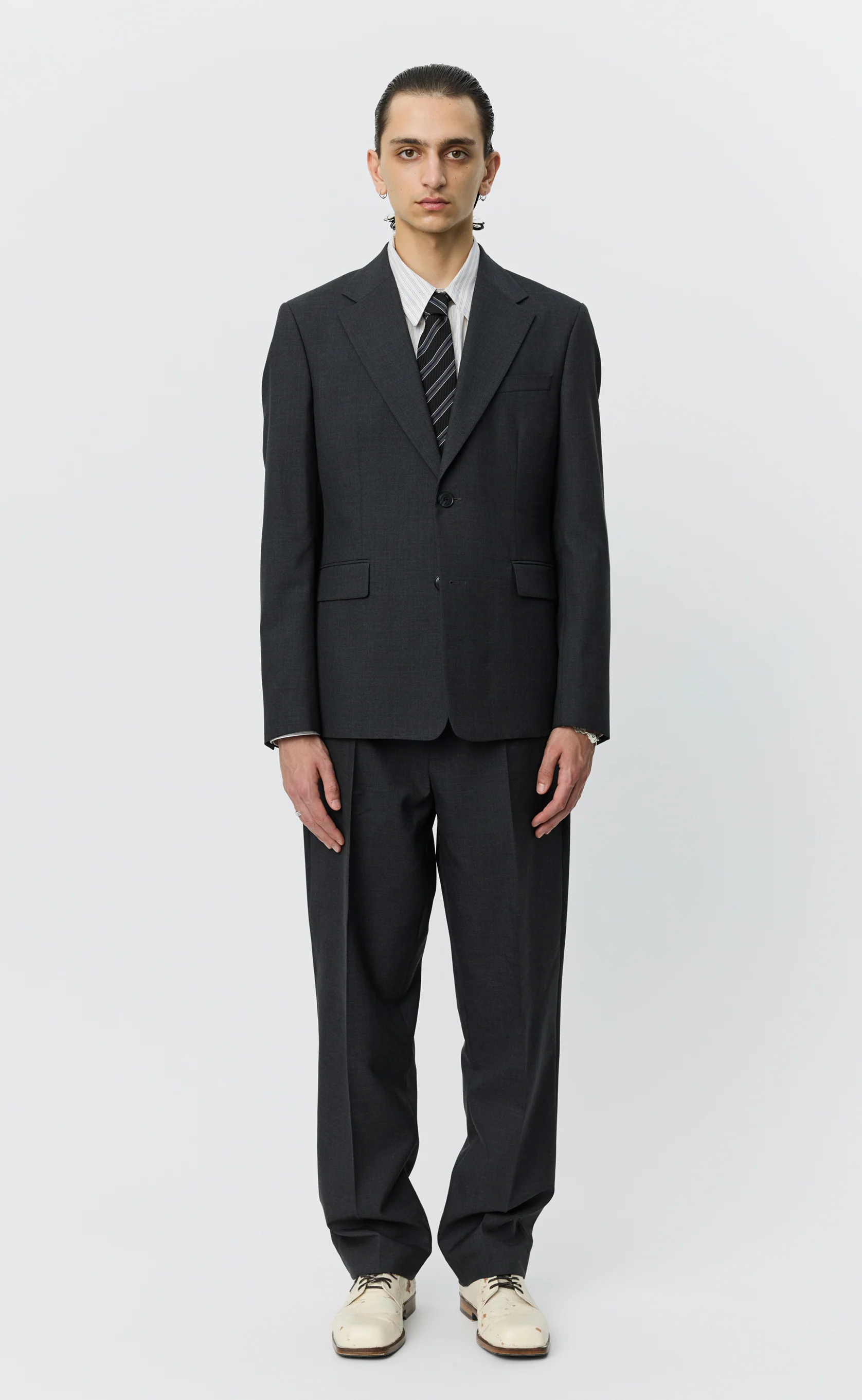 Single Breasted Blazer - Dark Grey Tropical Wool