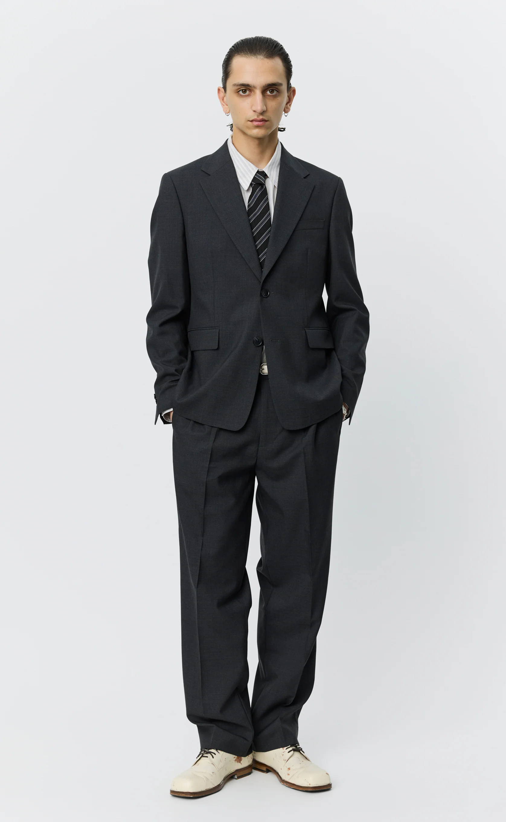 Single Breasted Blazer - Dark Grey Tropical Wool - Image 2