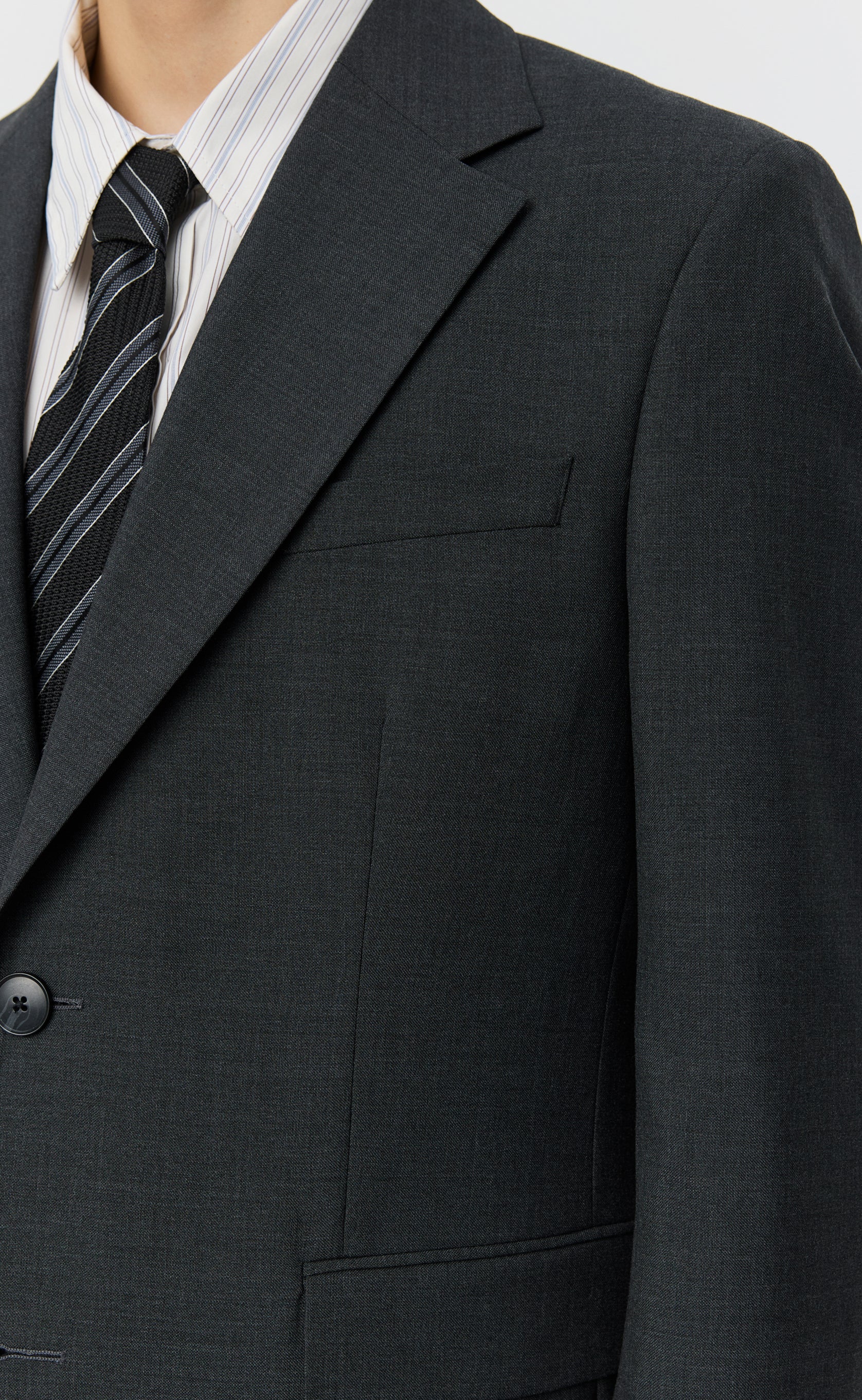 Single Breasted Blazer - Dark Grey Tropical Wool - Image 6