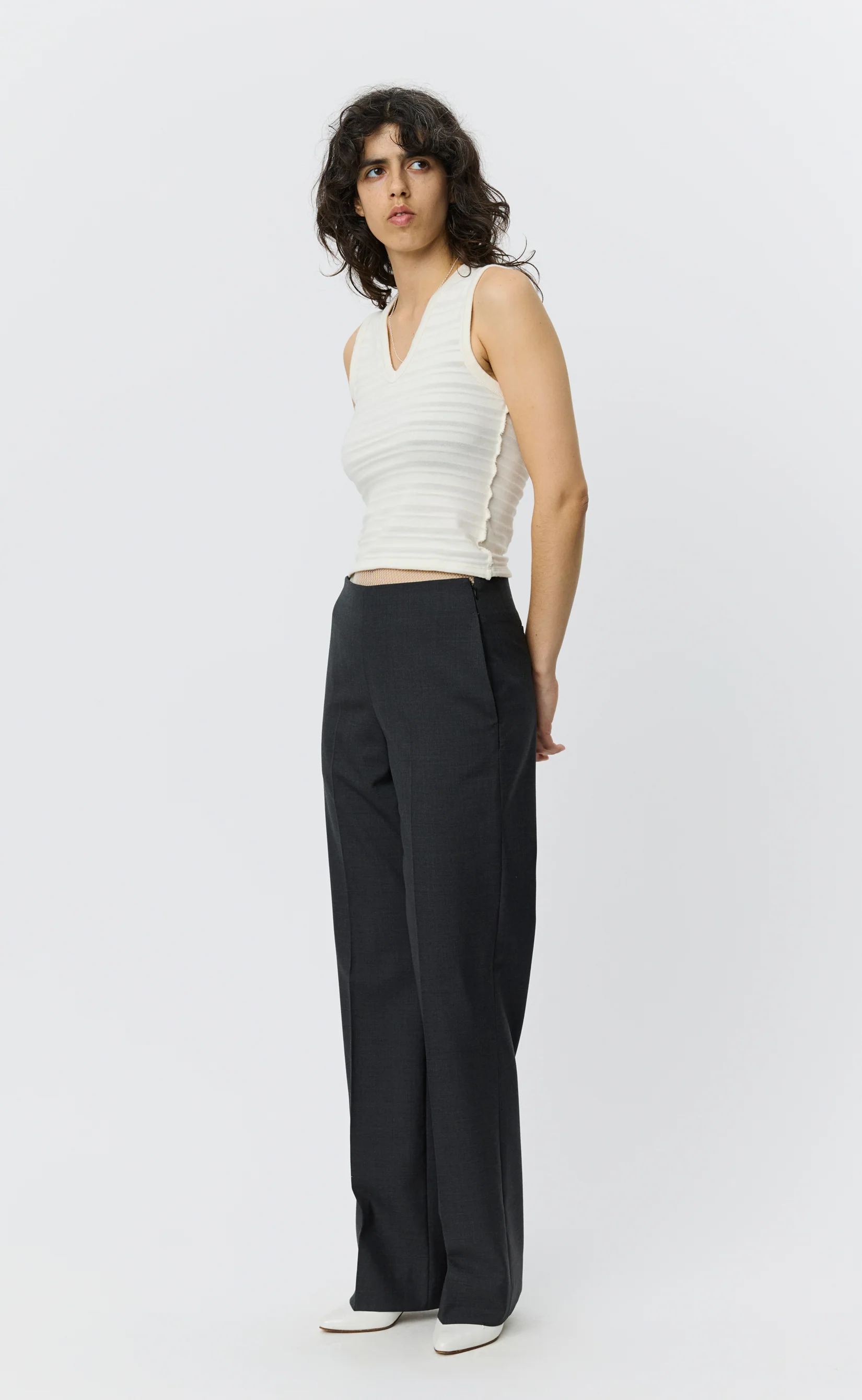 V-Neck Tank Top - Off White Stripe